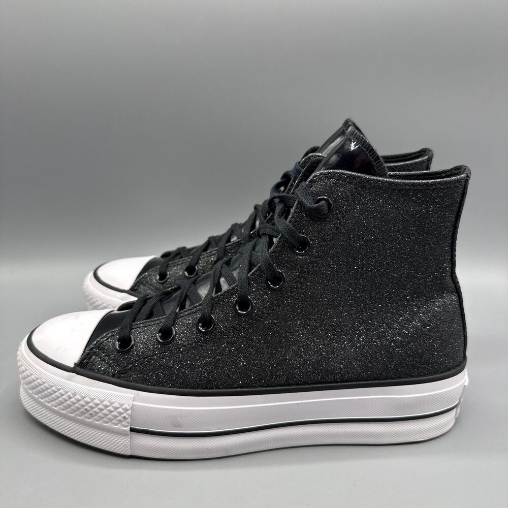 Converse Chuck Taylor All Star Hi Lift Sparkle Black Glitter Platform Size 7.5 - Picture 5 of 10